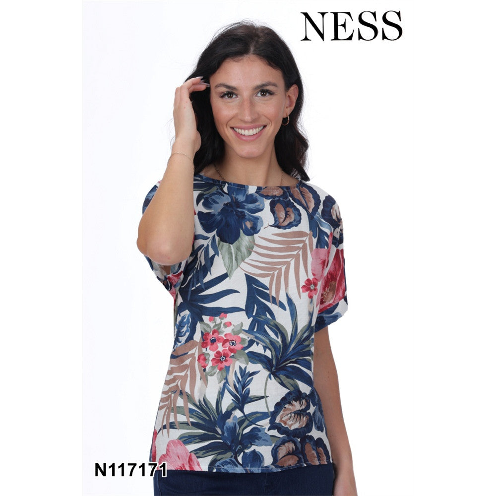 Haut imprimé floral - Taille : MEDIUM - Couleur : Bleu/Multi