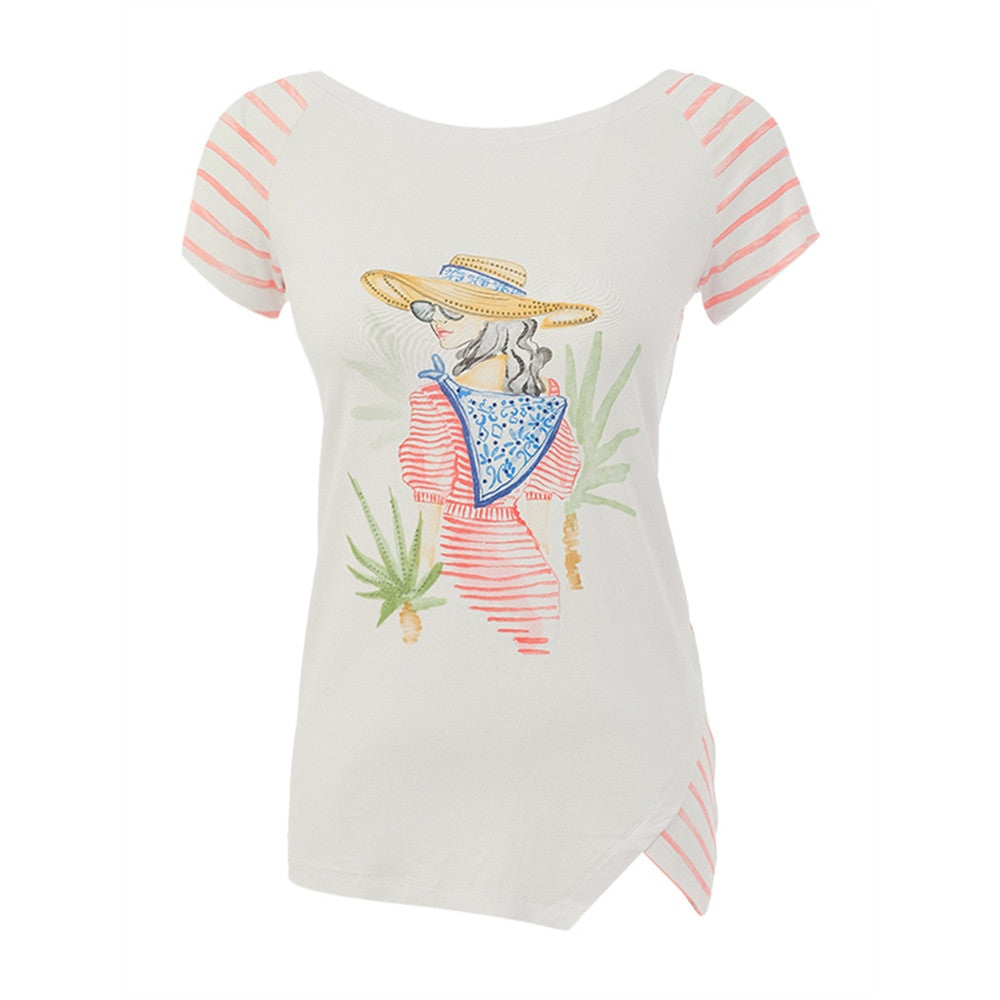 Haut imprimé scène estivale - Taille : SMALL - Couleur : Blanc/Multi
