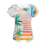 Haut imprimé tropical et rayures - Taille : SMALL - Couleur : Multicolore