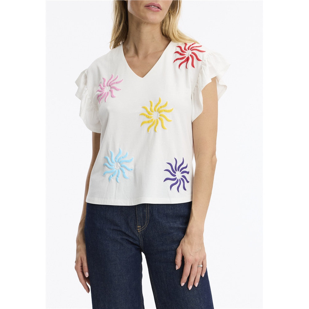 Haut motif soleil texturé - Taille : MEDIUM - Couleur : Blanc cassé