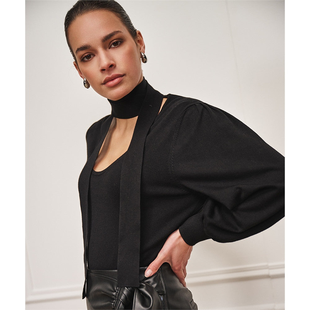 Haut noir à col foulard - Taille : LARGE - Couleur : Noir