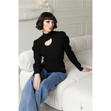 Haut noir à manches bouffantes et découpe - Taille : SMALL - Couleur : Noir