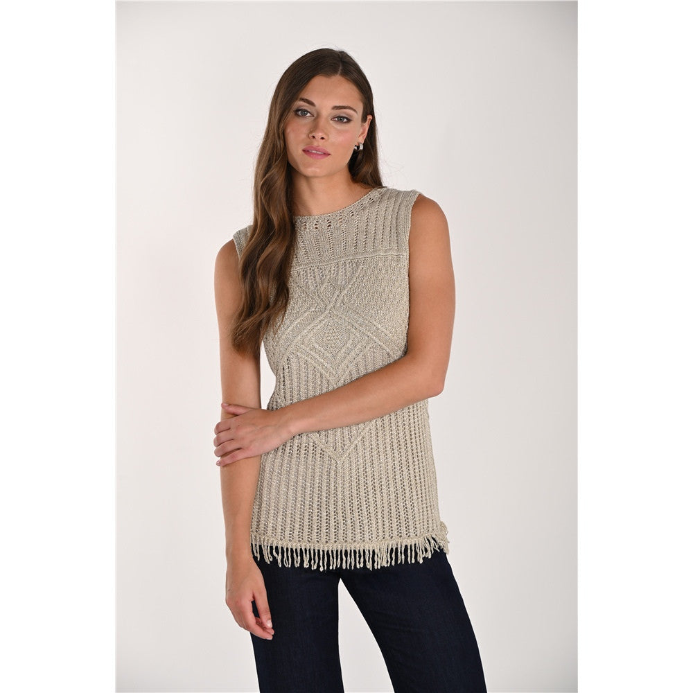 Haut sans manches en tricot texturé avec franges