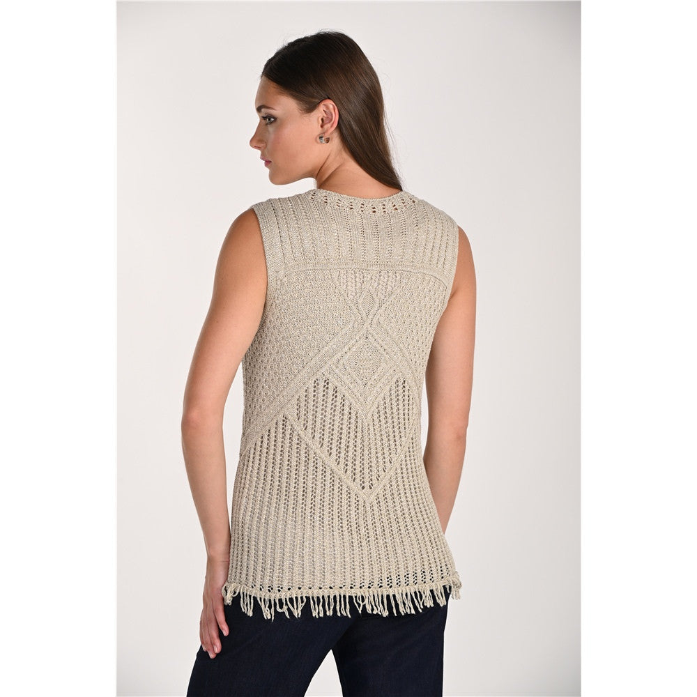 Haut sans manches en tricot texturé avec franges