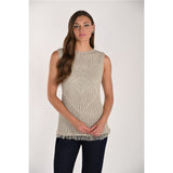 Haut sans manches en tricot texturé avec franges - Taille : SMALL - Couleur : Beige