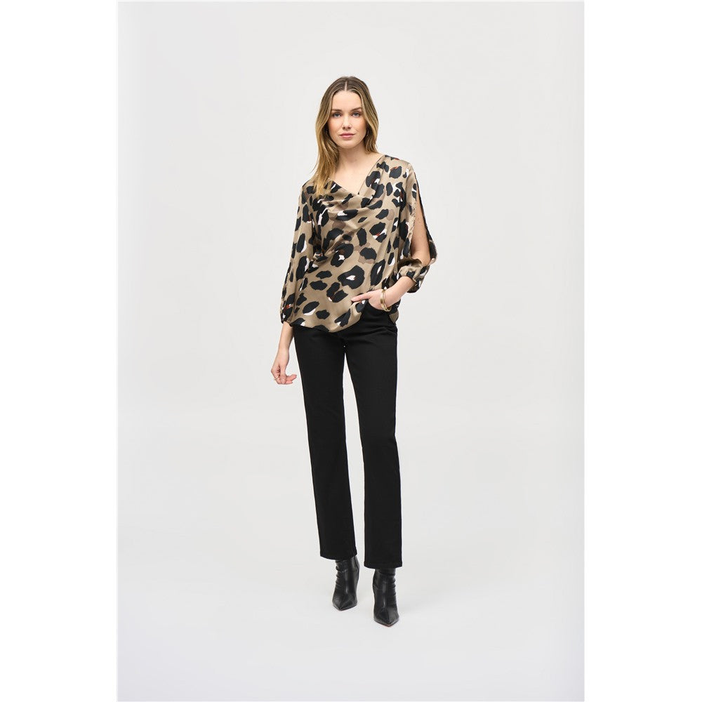 Haut satiné à imprimé animal - Taille : 10 - Couleur : Brun/Noir