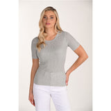 Haut scintillant à manches courtes - Taille : LARGE - Couleur : Gris