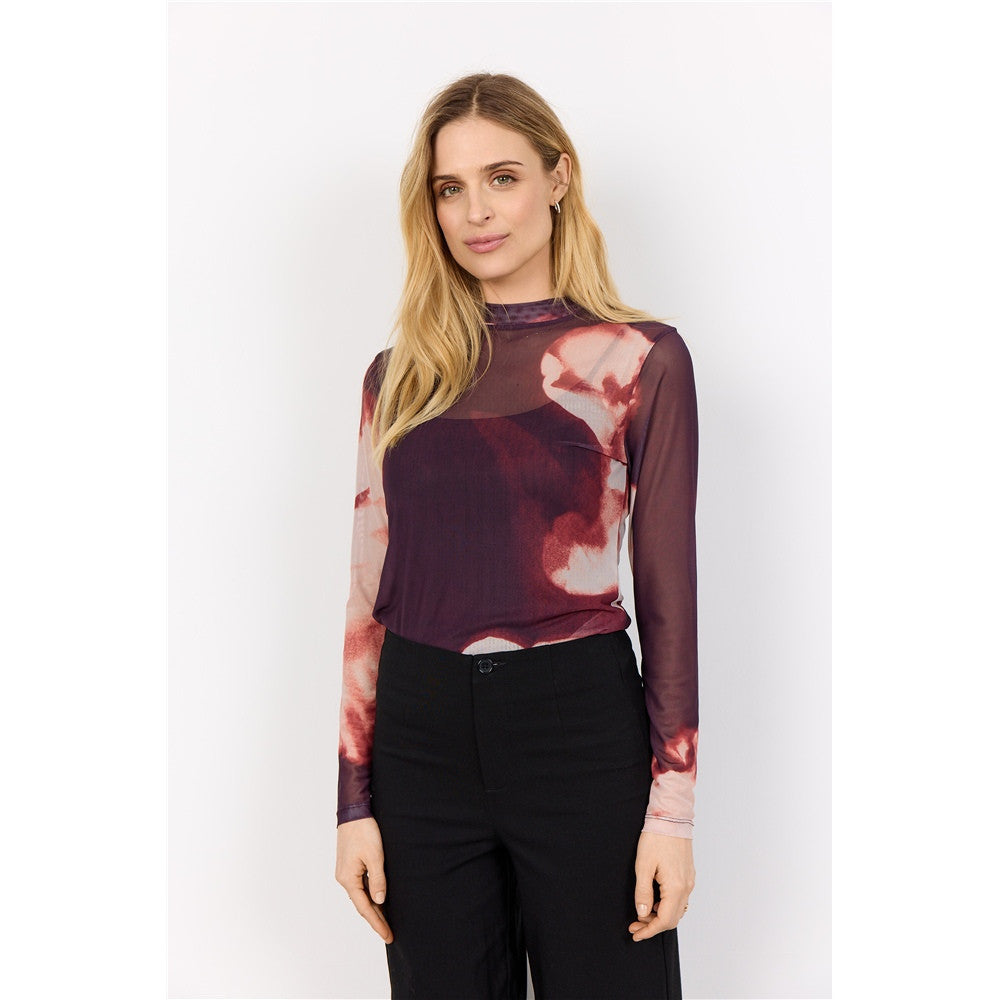Haut semi-transparent à imprimé floral - Taille : XSMALL - Couleur : Bourgogne/Rose