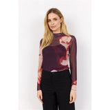 Haut semi-transparent à imprimé floral - Taille : XSMALL - Couleur : Bourgogne/Rose