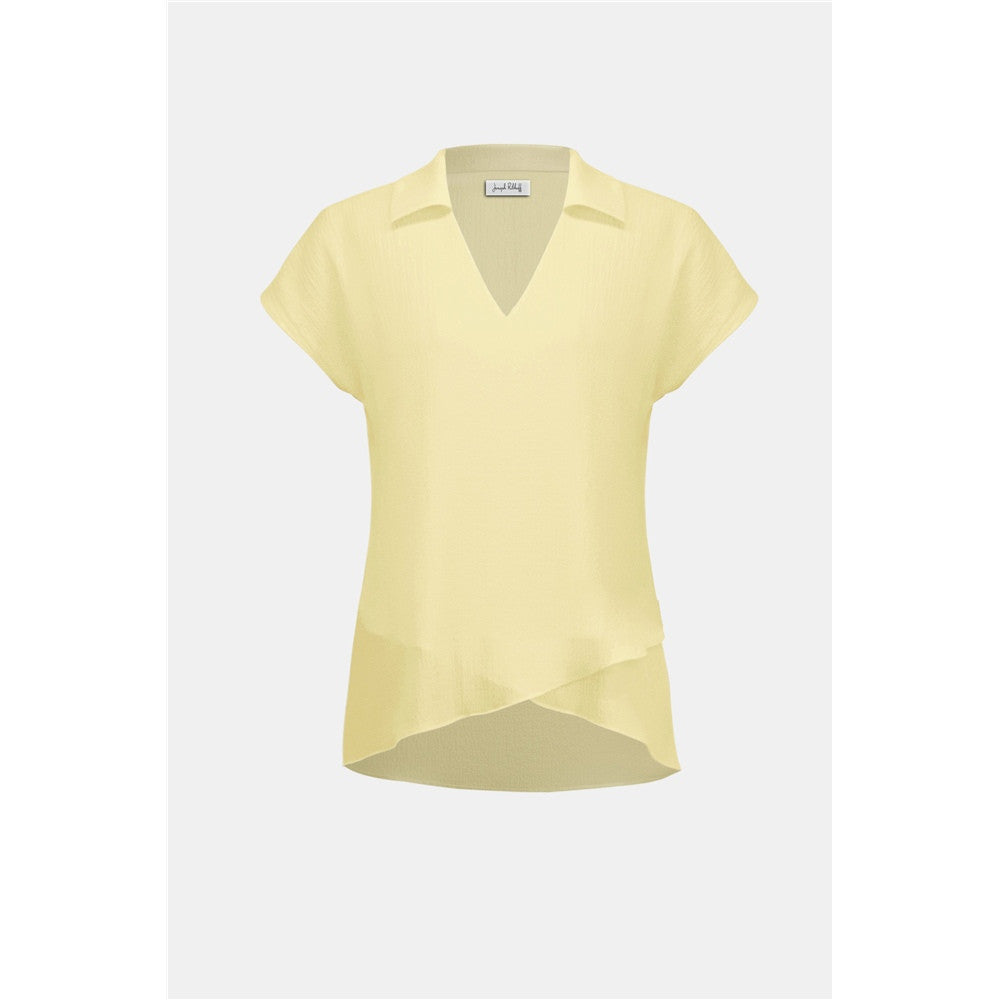 Haut superposé à coupe asymétrique, avec col chemisier - Taille : 6 - Couleur : Jaune
