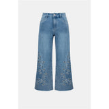 Jean court à jambe large en denim avec broderie