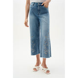 Jean court à jambe large en denim avec broderie - Taille : 4 - Couleur : Denim Bleu pâle
