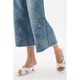 Jean court à jambe large en denim avec broderie