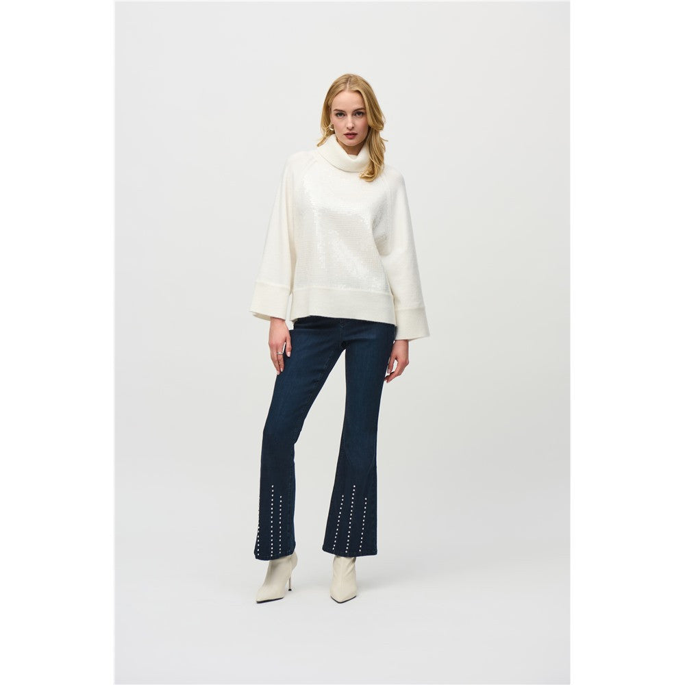 Jean jambe large avec brillance - Taille : 8 - Couleur : Bleu Denim