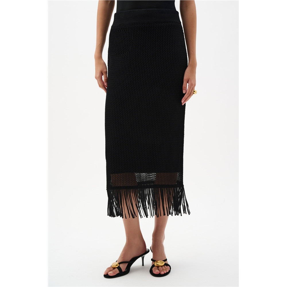 Jupe à enfiler avec bordure à franges - Taille : XSMALL - Couleur : Noir