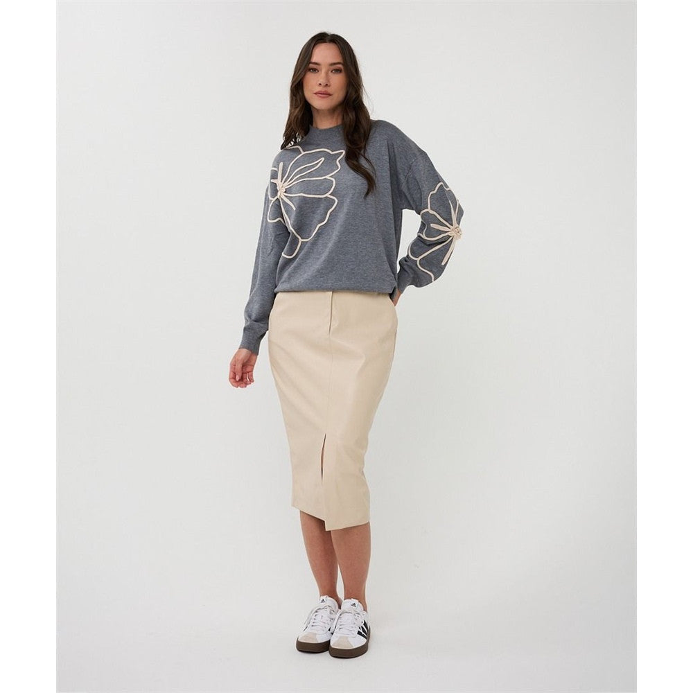 Jupe en cuir vegan et fente devant - Taille : 10 - Couleur : Sable