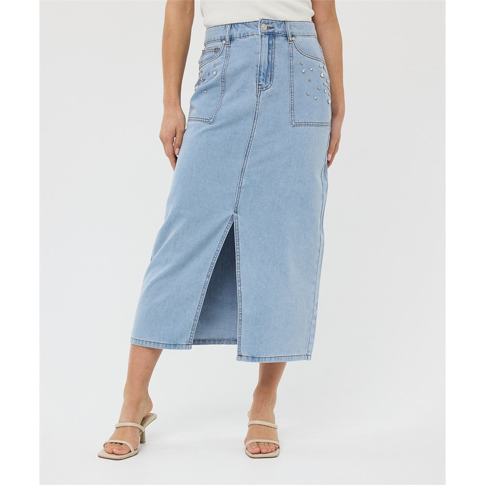 Jupe en denim avec détails & strass - Taille : 6 - Couleur : Denim