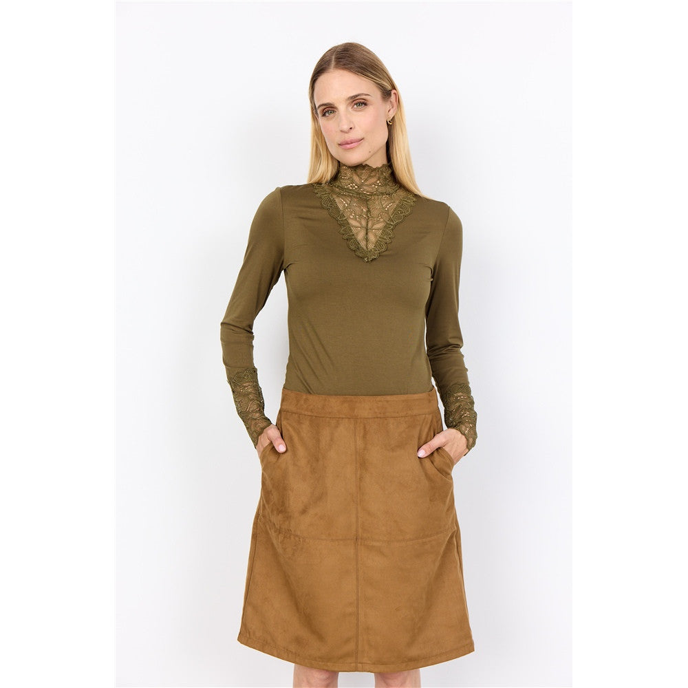 Jupe en suédine - Taille : 34 - Couleur : Caramel