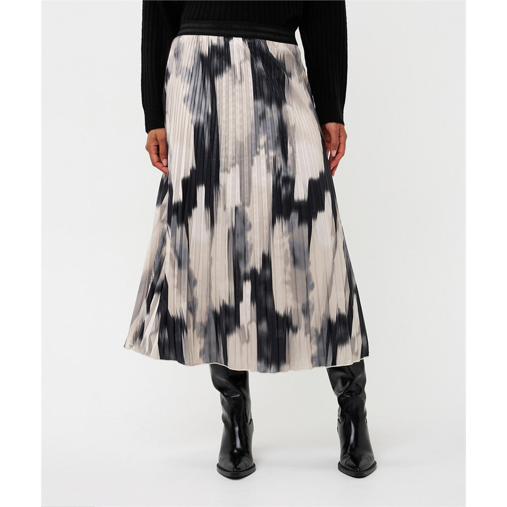 Jupe longue imprimée et plissée - Taille : 8 - Couleur : Blanc cassé/Noir