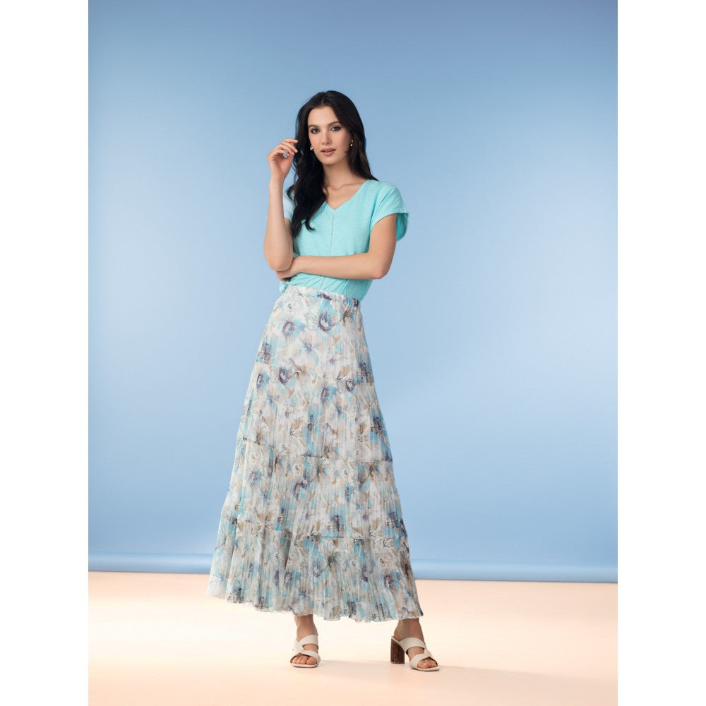 Jupe longue plissée imprimée - Taille : SMALL - Couleur : Bleu/Multi