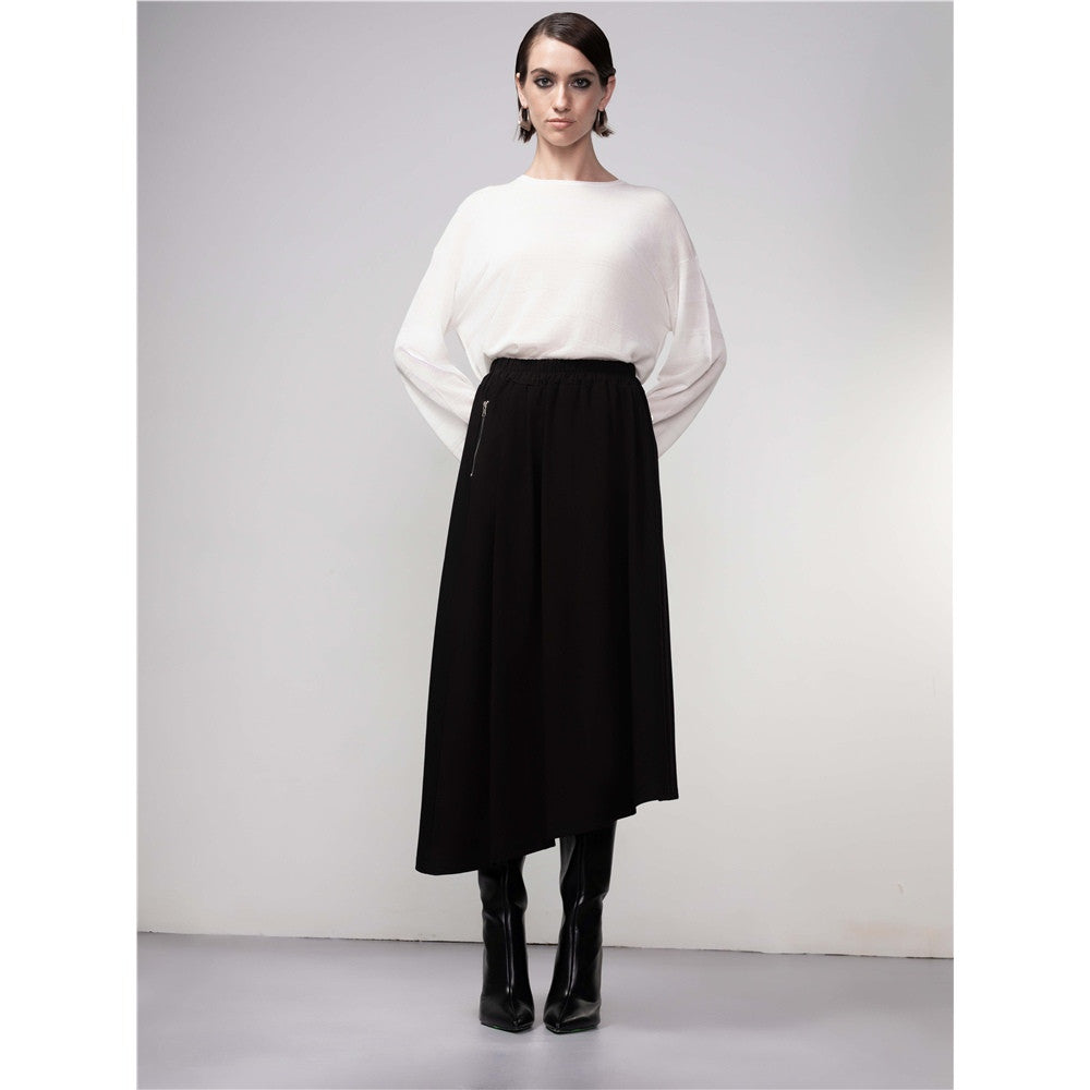 Jupe midi asymétrique - Taille : SMALL - Couleur : Noir