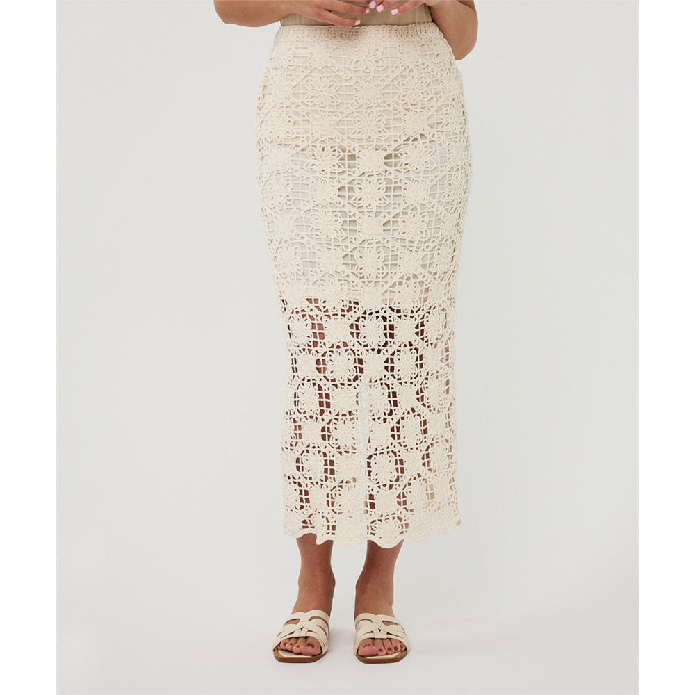 Jupe midi en dentelle - Taille : LARGE - Couleur : Naturel