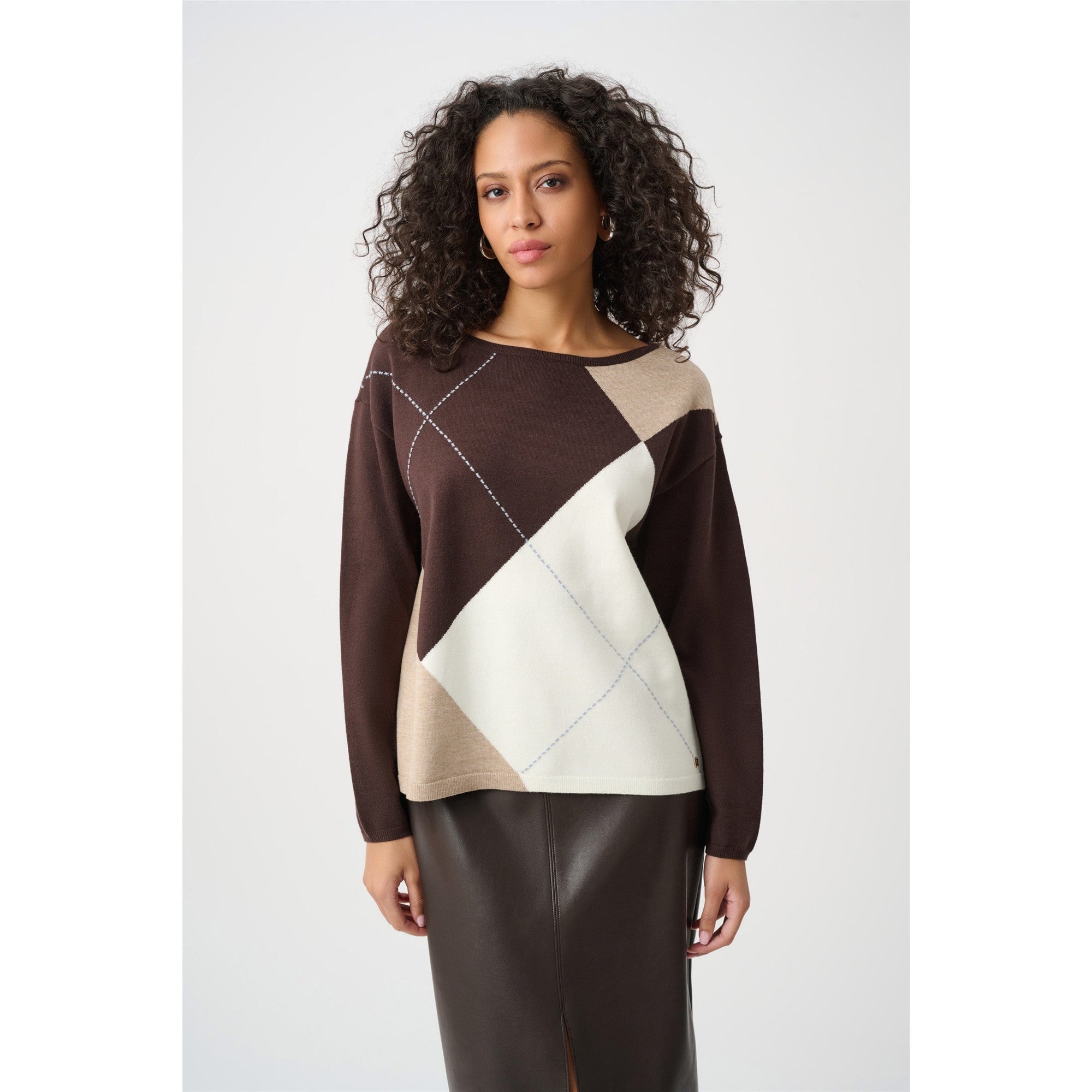 Liv | Pull à motif losange - Taille : SMALL - Couleur : Mocha