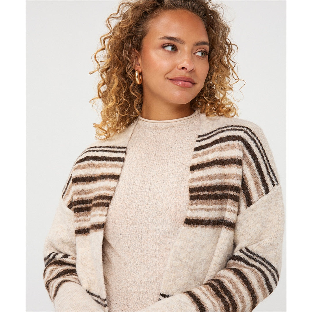 Lou | Cardigan long rayé - Taille : XSMALL - Couleur : Beige