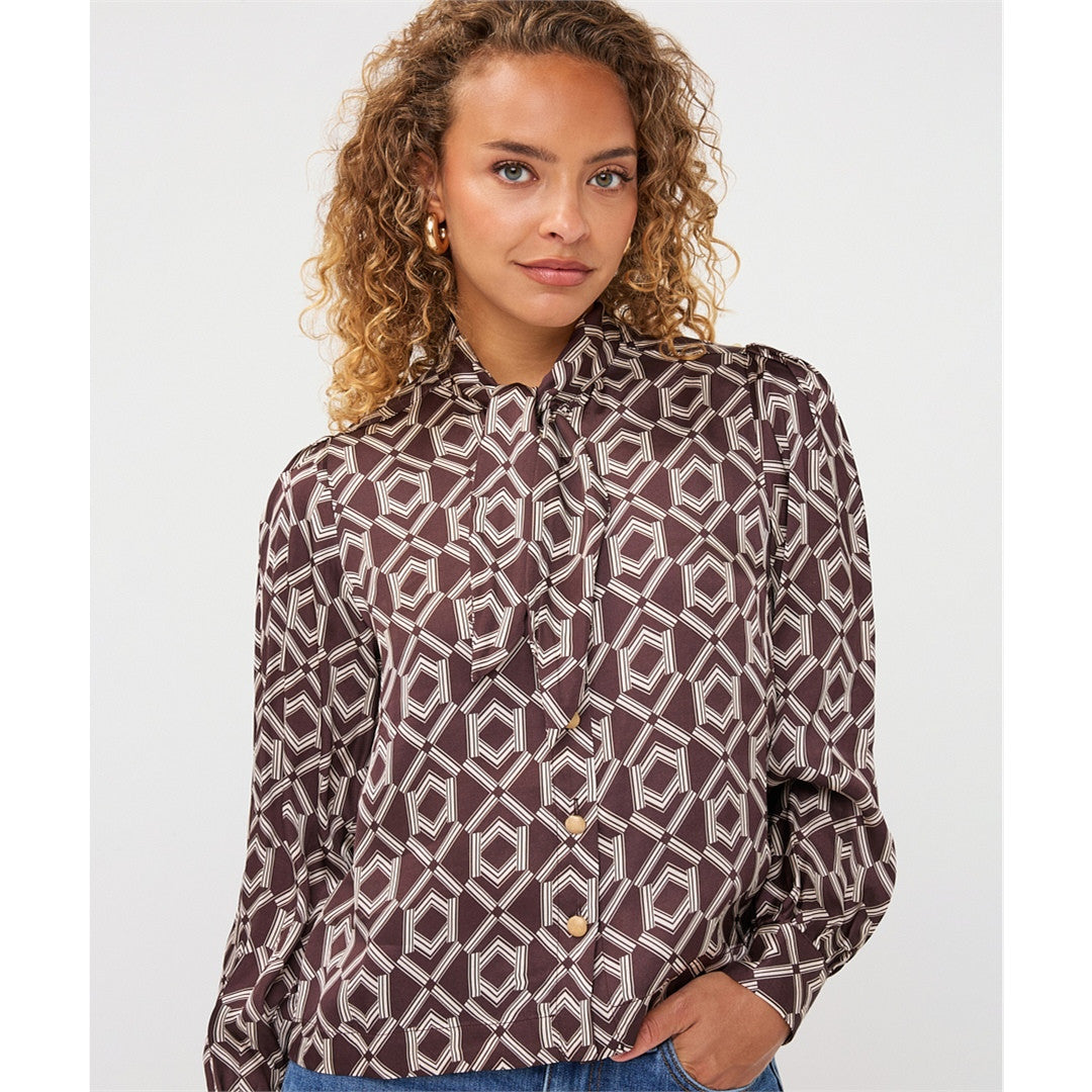 Mabel | Blouse motif géométrique - Taille : 6 - Couleur : Brun