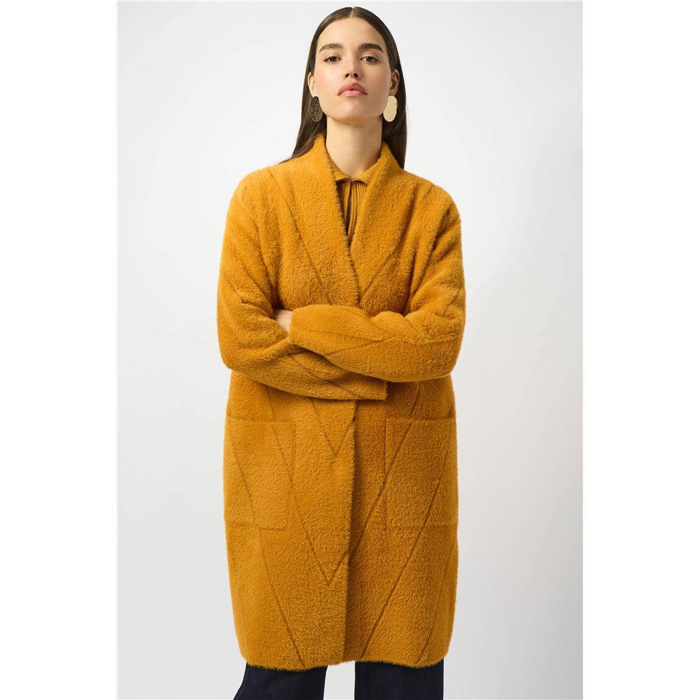 Manteau en tricot avec fil à plumes - Taille : LARGE - Couleur : Jaune Or