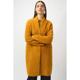 Manteau en tricot avec fil à plumes - Taille : LARGE - Couleur : Jaune Or