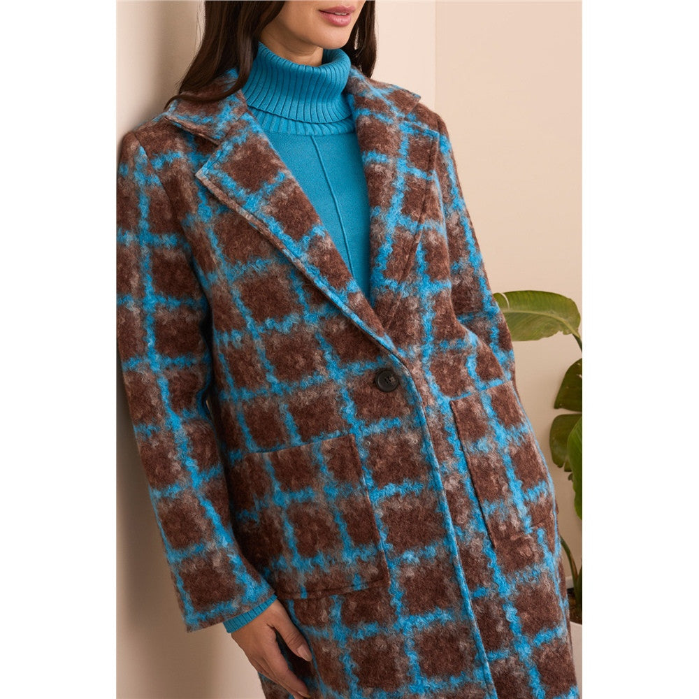 Manteau motif à carreaux - Taille : SMALL - Couleur : Bleu/Brun