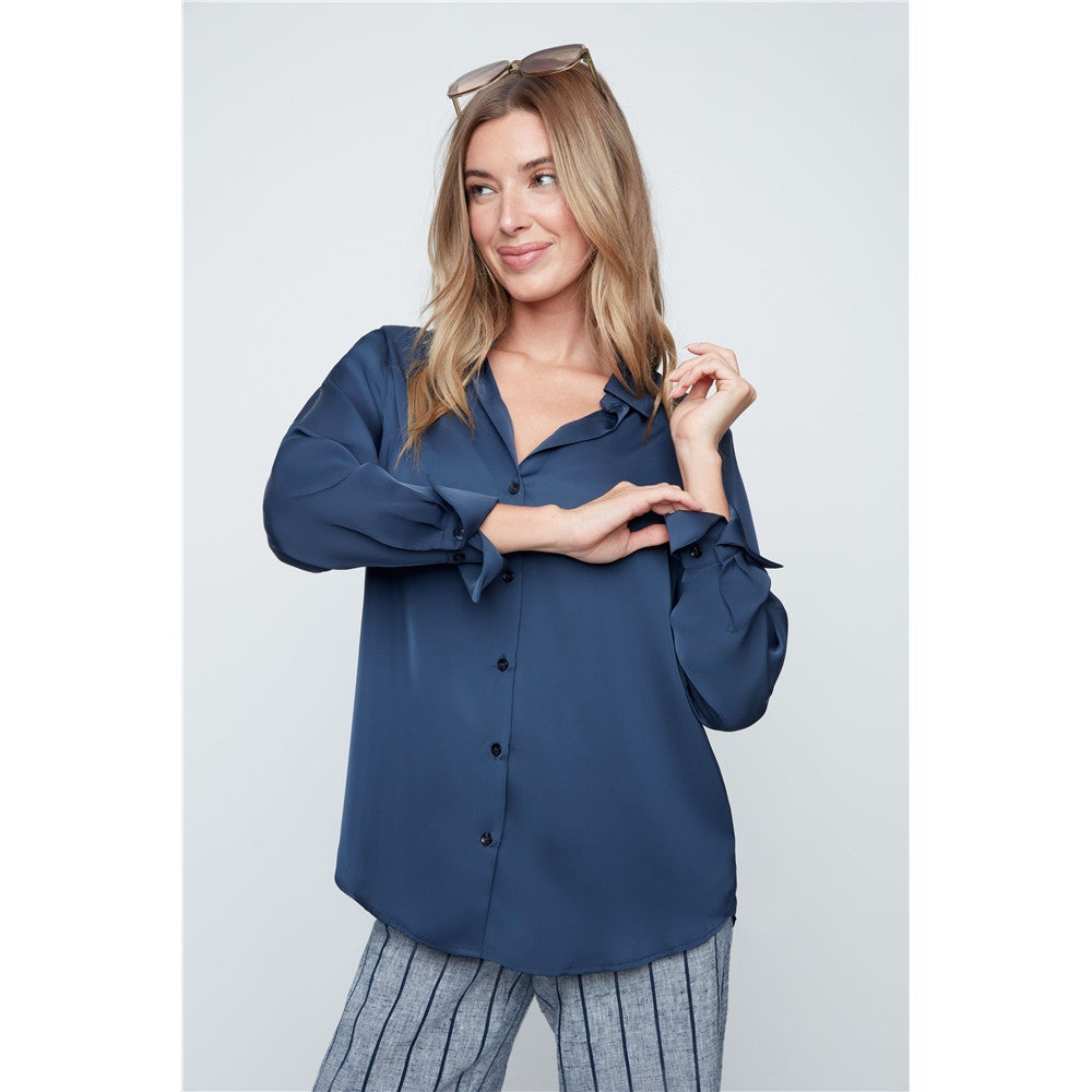 Mia | Blouse coupe fluide à boutons - Taille : LARGE - Couleur : Indigo
