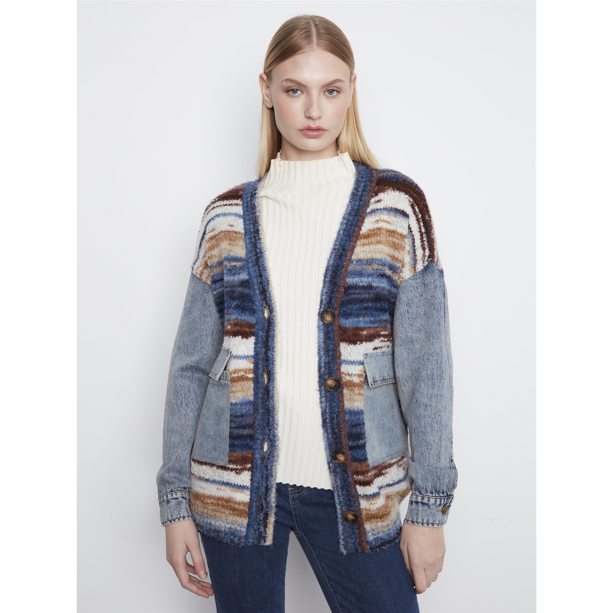 Montana | Veste tricot et jean - Taille : XSMALL - Couleur : Bleu Denim