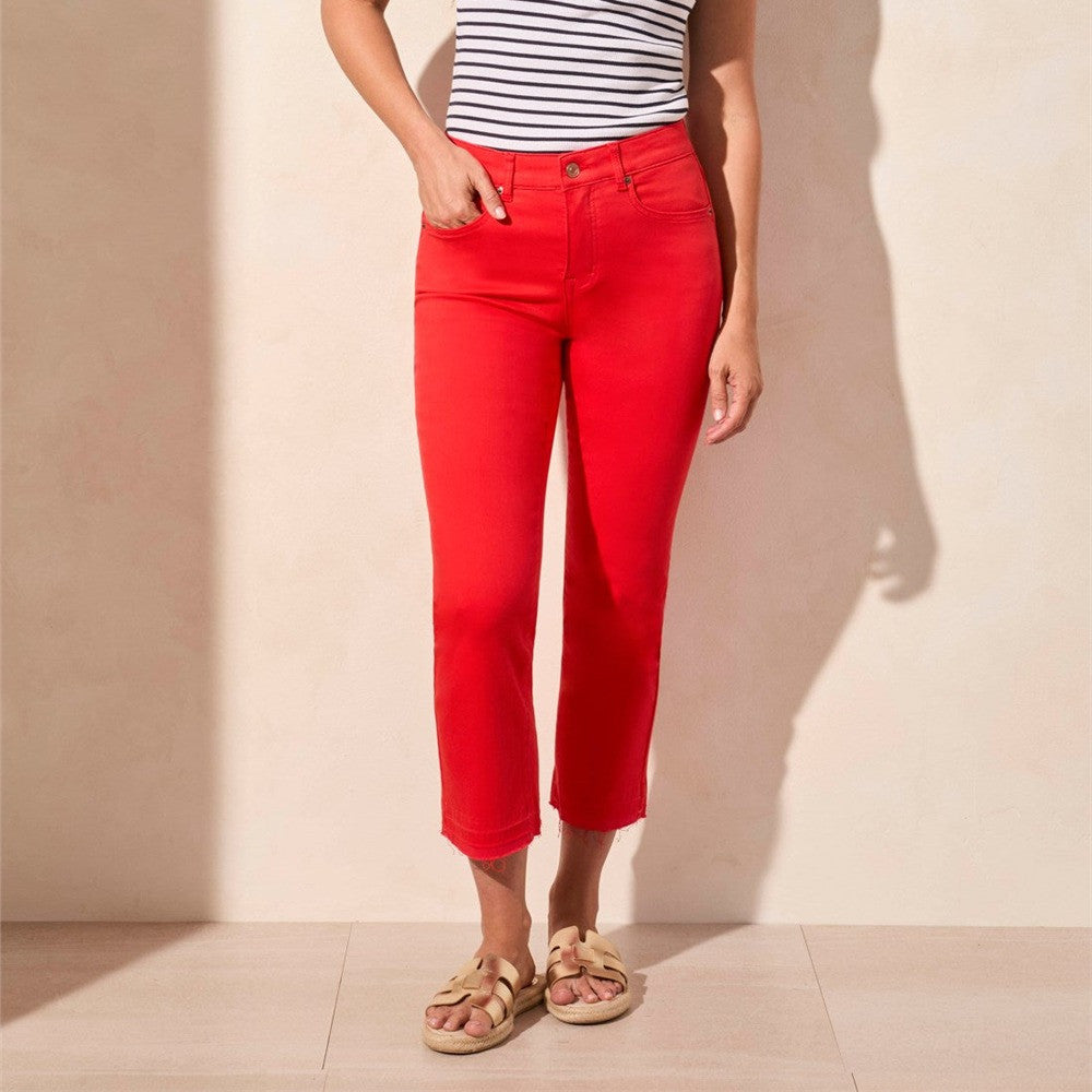 Pantalon 7/8 en jean avec fermoir - Taille : 6 - Couleur : Rouge
