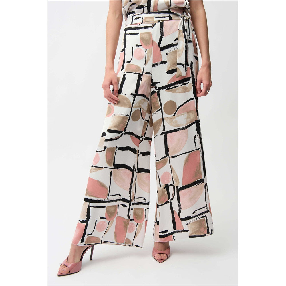 Pantalon à enfiler à jambe large avec imprimé abstrait - Taille : 8 - Couleur : Multi/Vanille