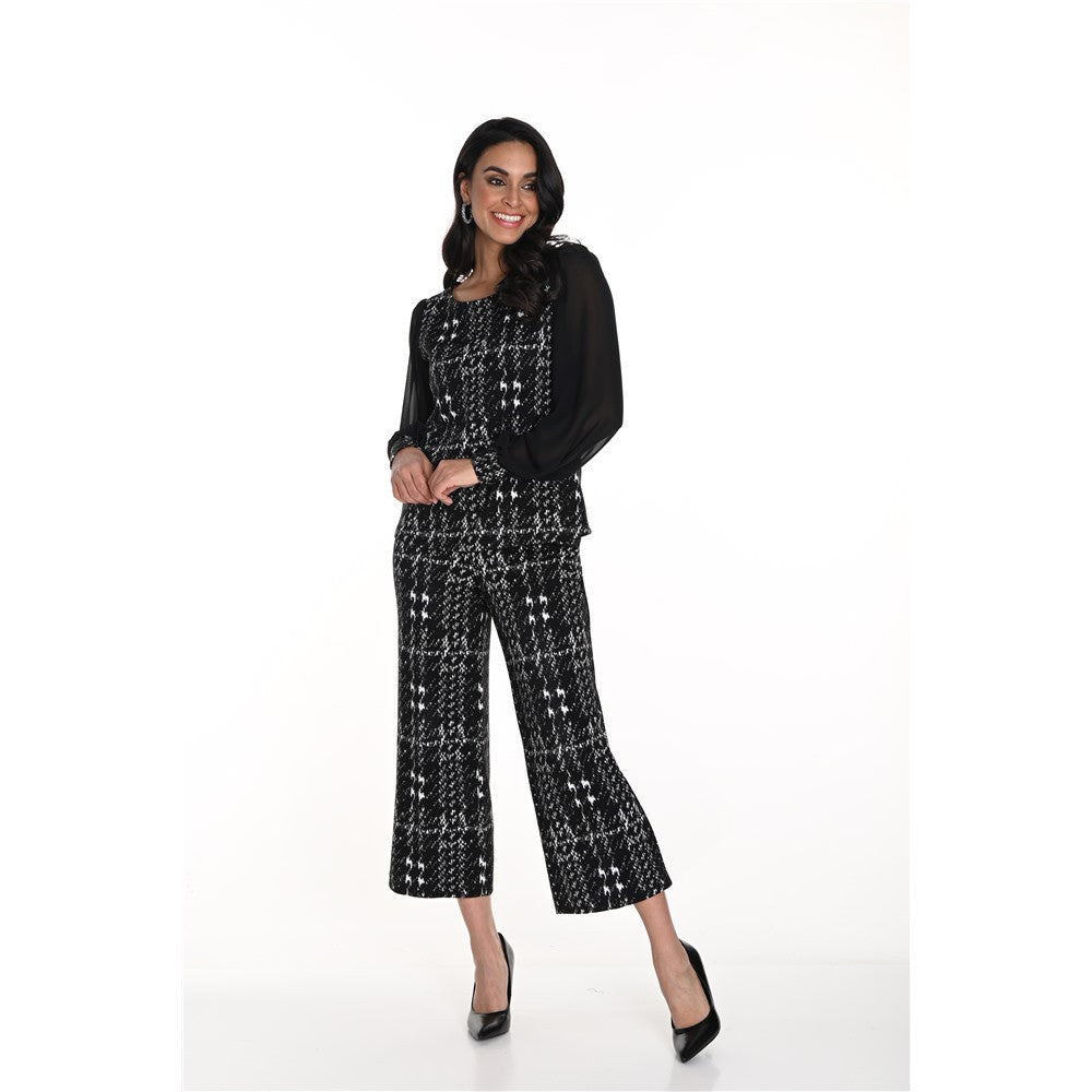 Pantalon à enfiler pied-de-poule - Taille : 8 - Couleur : Blanc/Noir