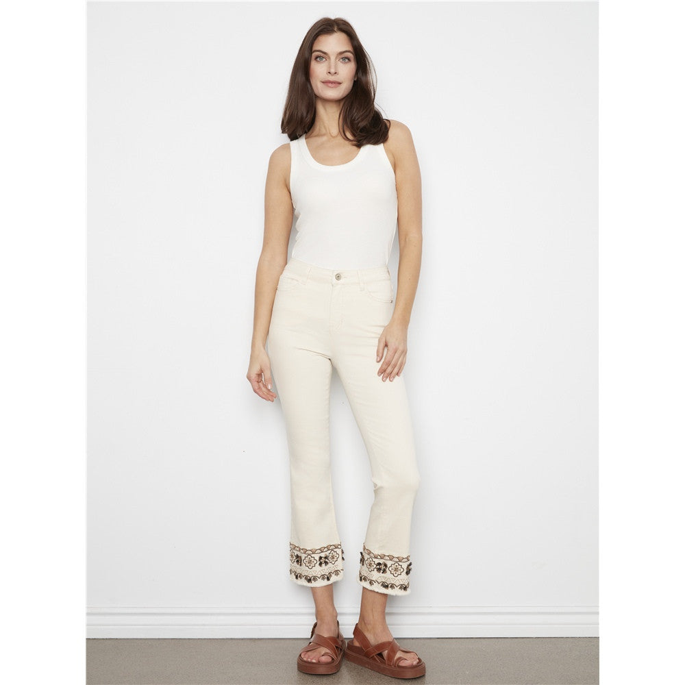 Pantalon à ourlet brodé