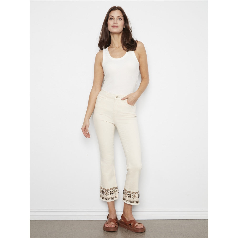 Pantalon à ourlet brodé