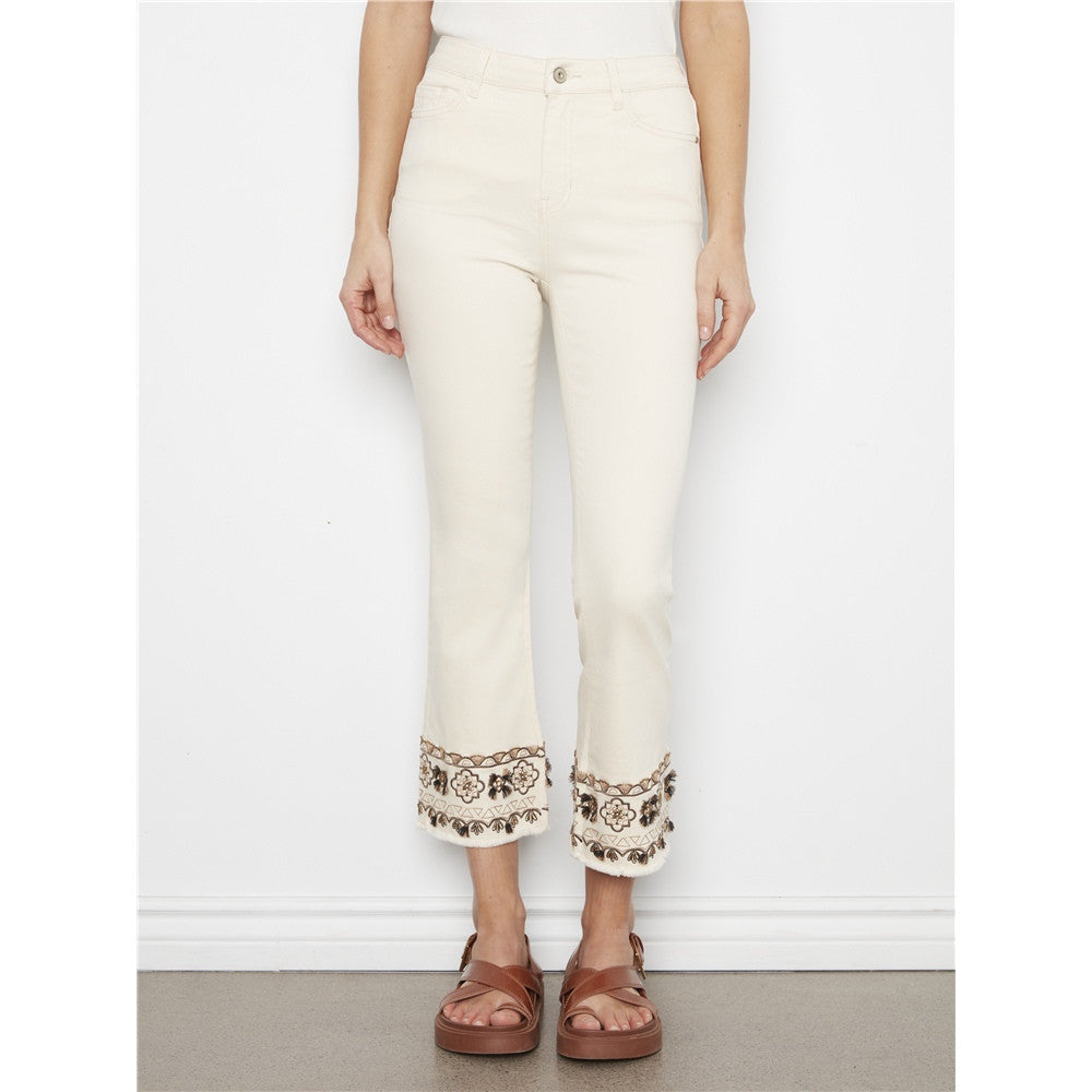 Pantalon à ourlet brodé - Taille : 2 - Couleur : Naturel