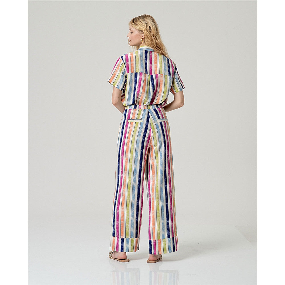Pantalon à rayures verticales multicolores