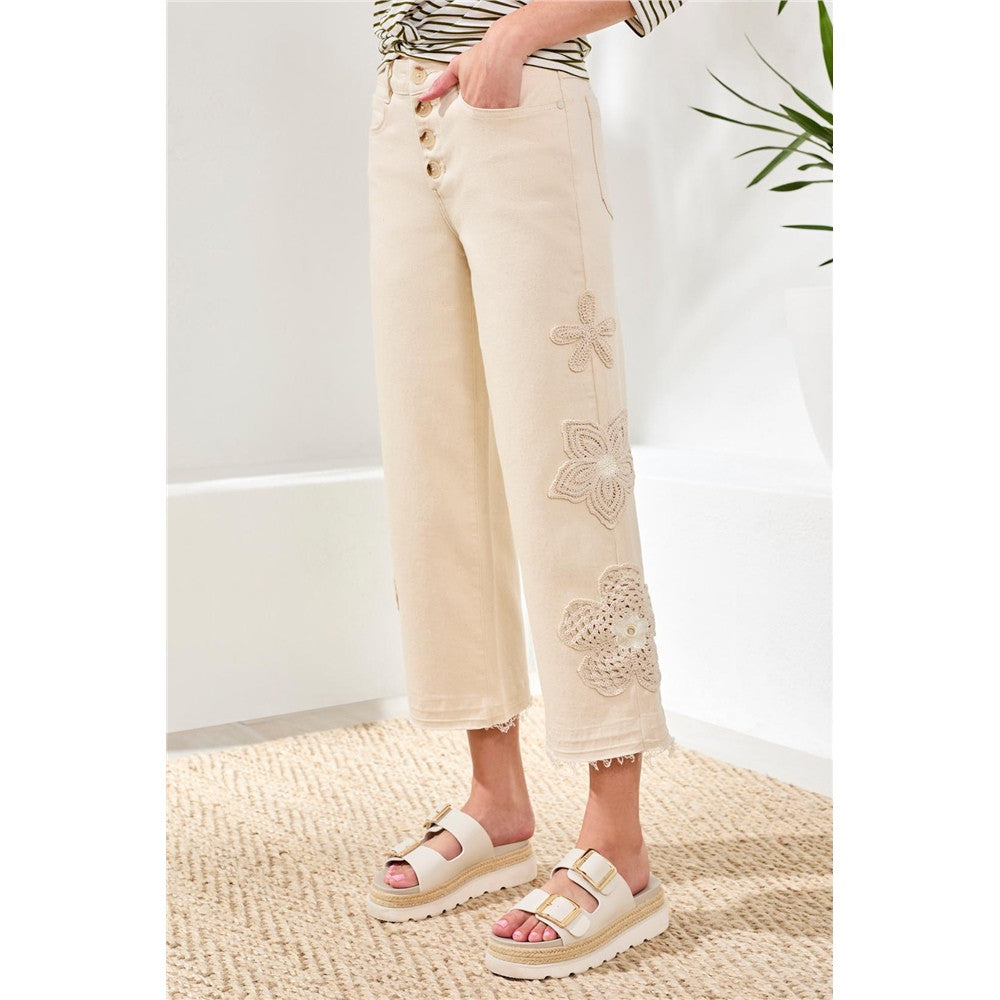 Pantalon avec broderie - Taille : 16 - Couleur : Écru