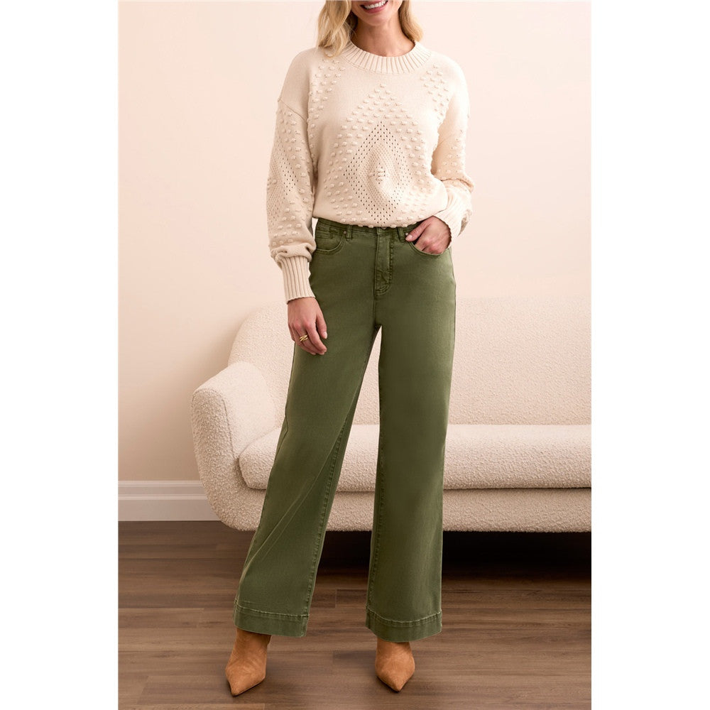 Pantalon avec fermoir et bouton - Taille : 8 - Couleur : Vert Olive