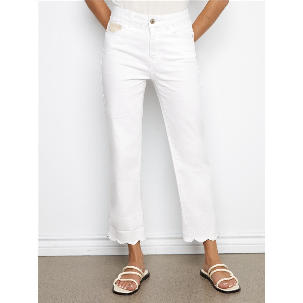 Pantalon blanc à revers contrasté