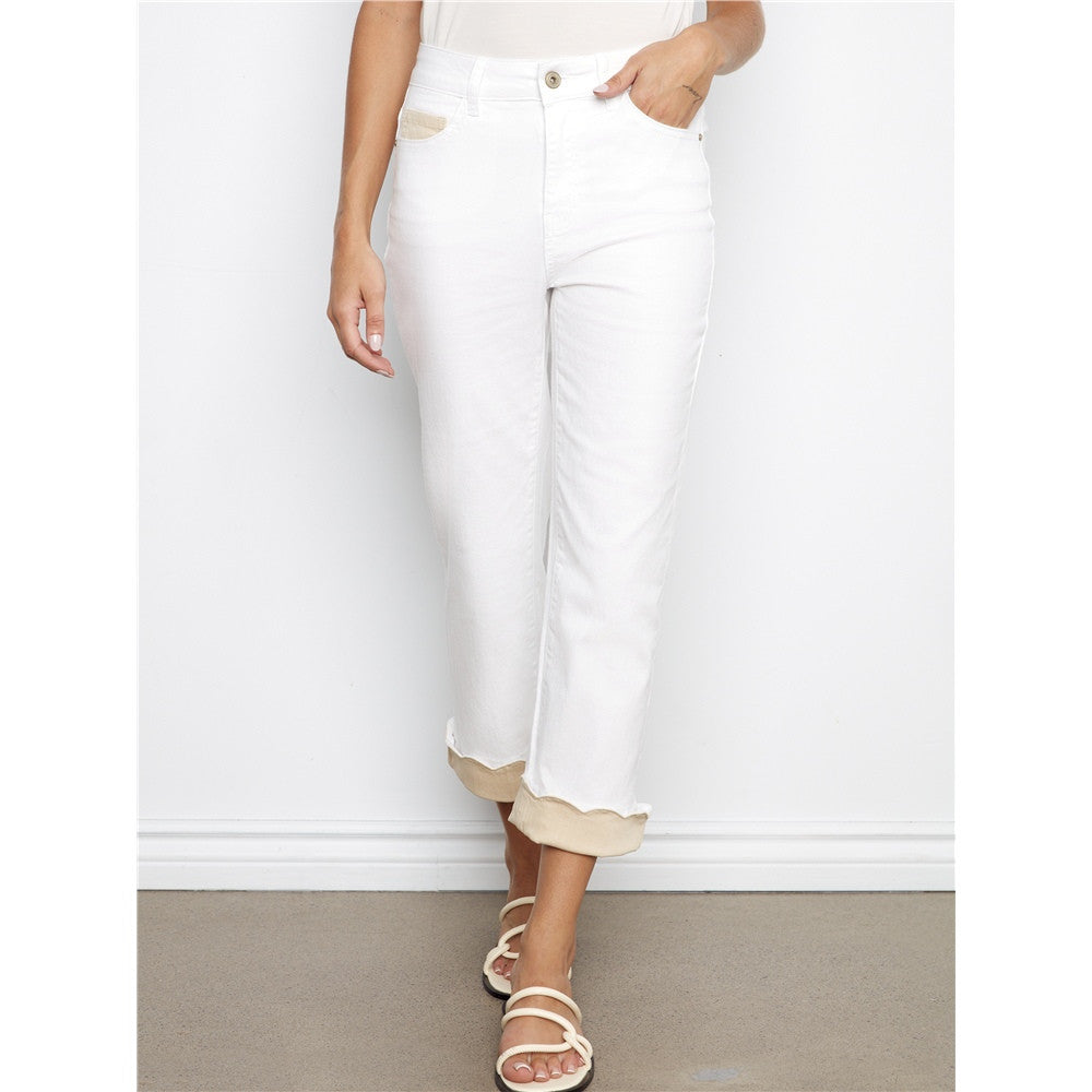 Pantalon blanc à revers contrasté