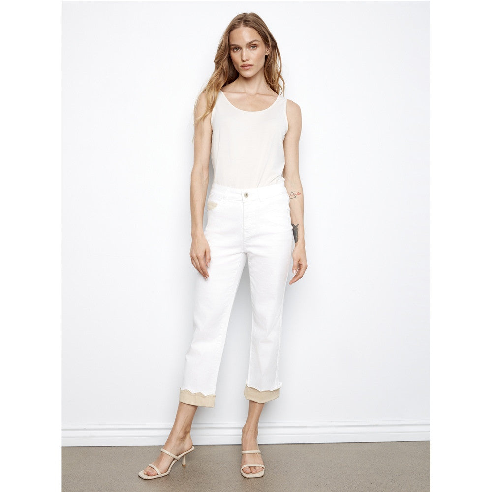 Pantalon blanc à revers contrasté