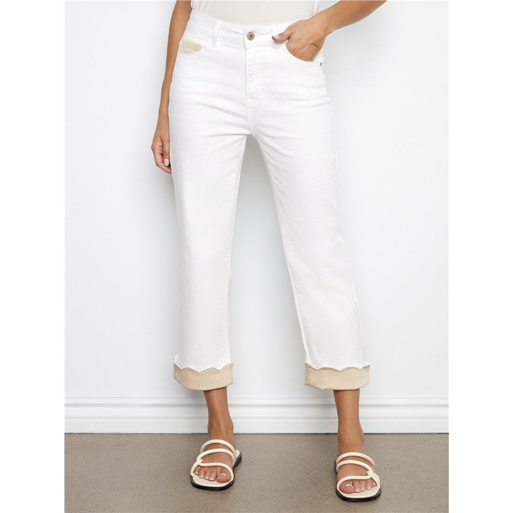 Pantalon blanc à revers contrasté