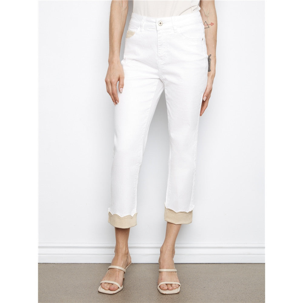 Pantalon blanc à revers contrasté - Taille : 6 - Couleur : Blanc