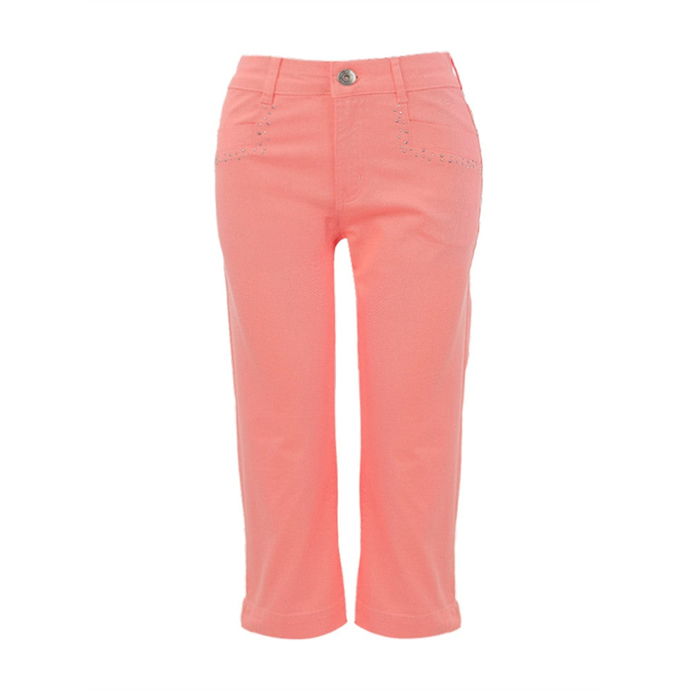 Pantalon capri avec fermoir et bouton - Taille : 30 - Couleur : Corail