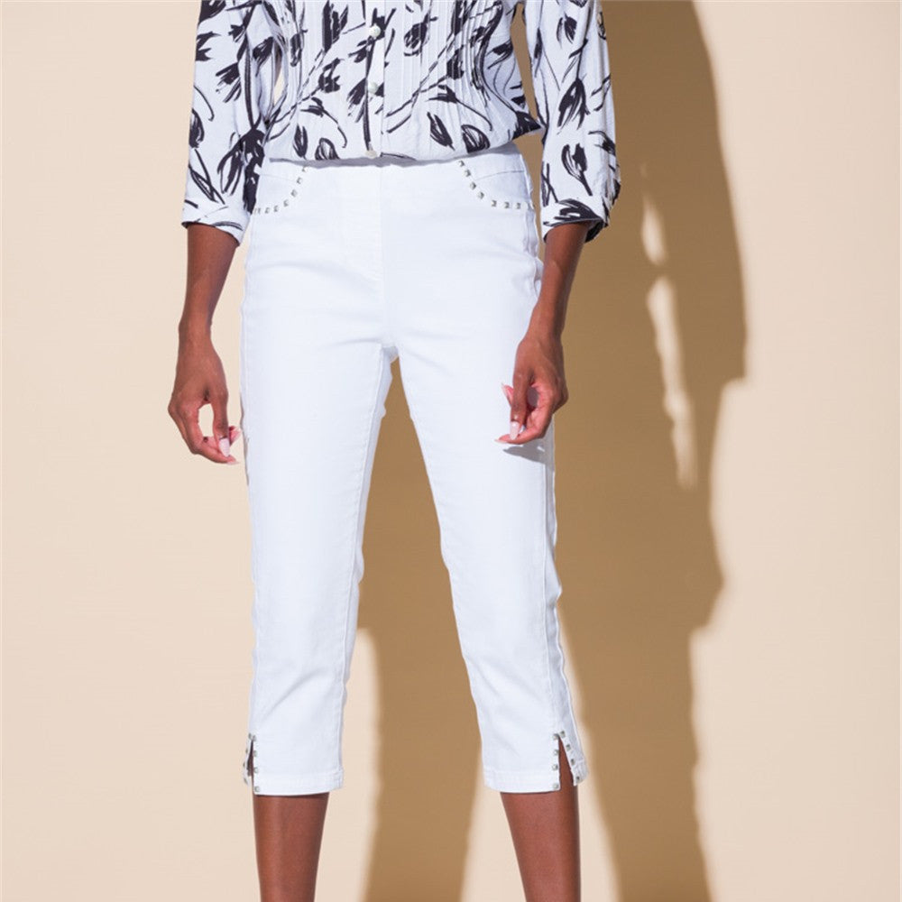 Pantalon capri taille élastique - Taille : XSMALL - Couleur : Blanc